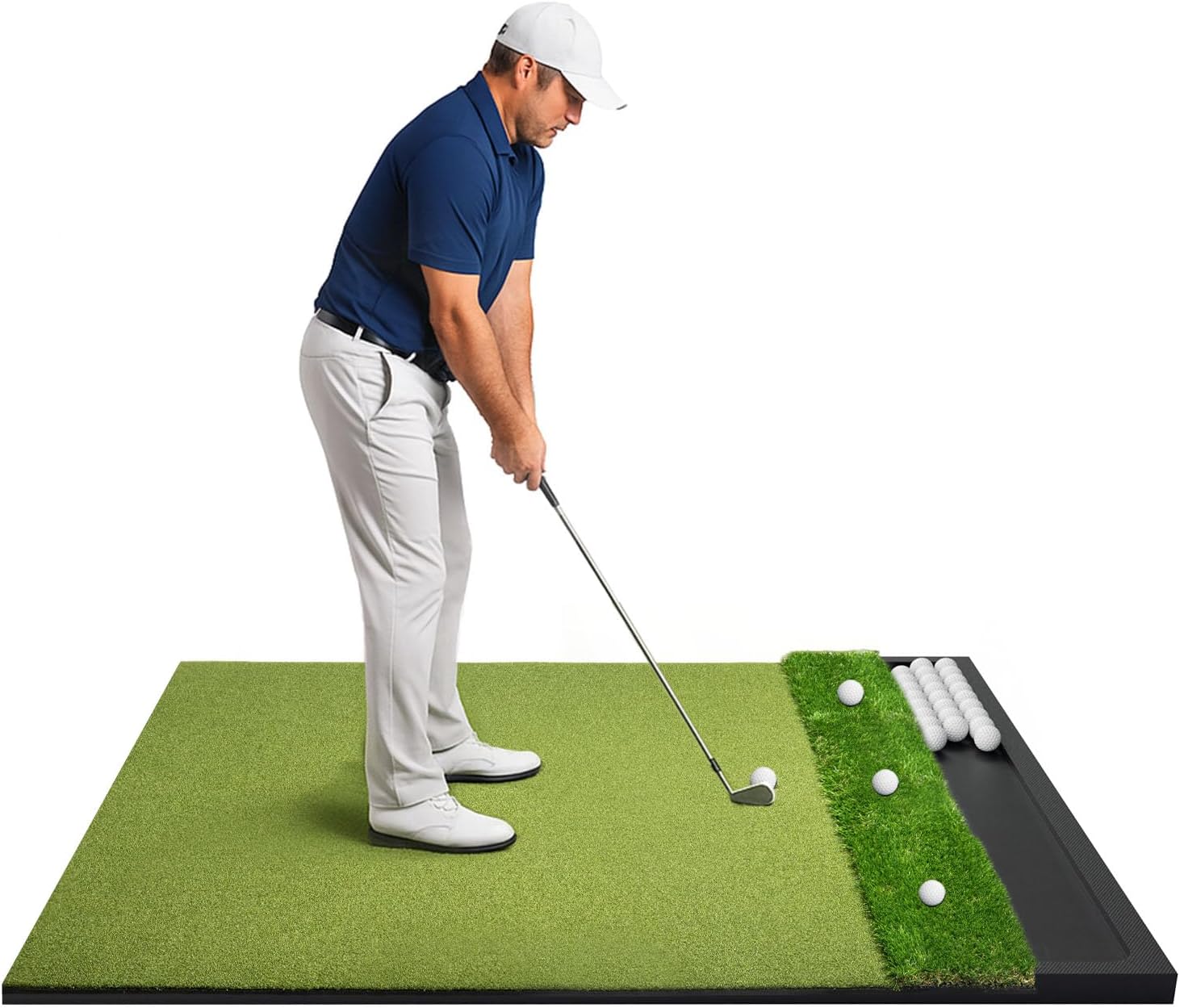 Golf Hitting Mat with Ball Tray 5x4ft - 6x4ft Dual-Turf Practice Mat for Indoor & Outdoor Use Golf Training Mat with Rubber Tee Holes, Suitable for Swing Driving & Chipping 5x4ft - 26mm