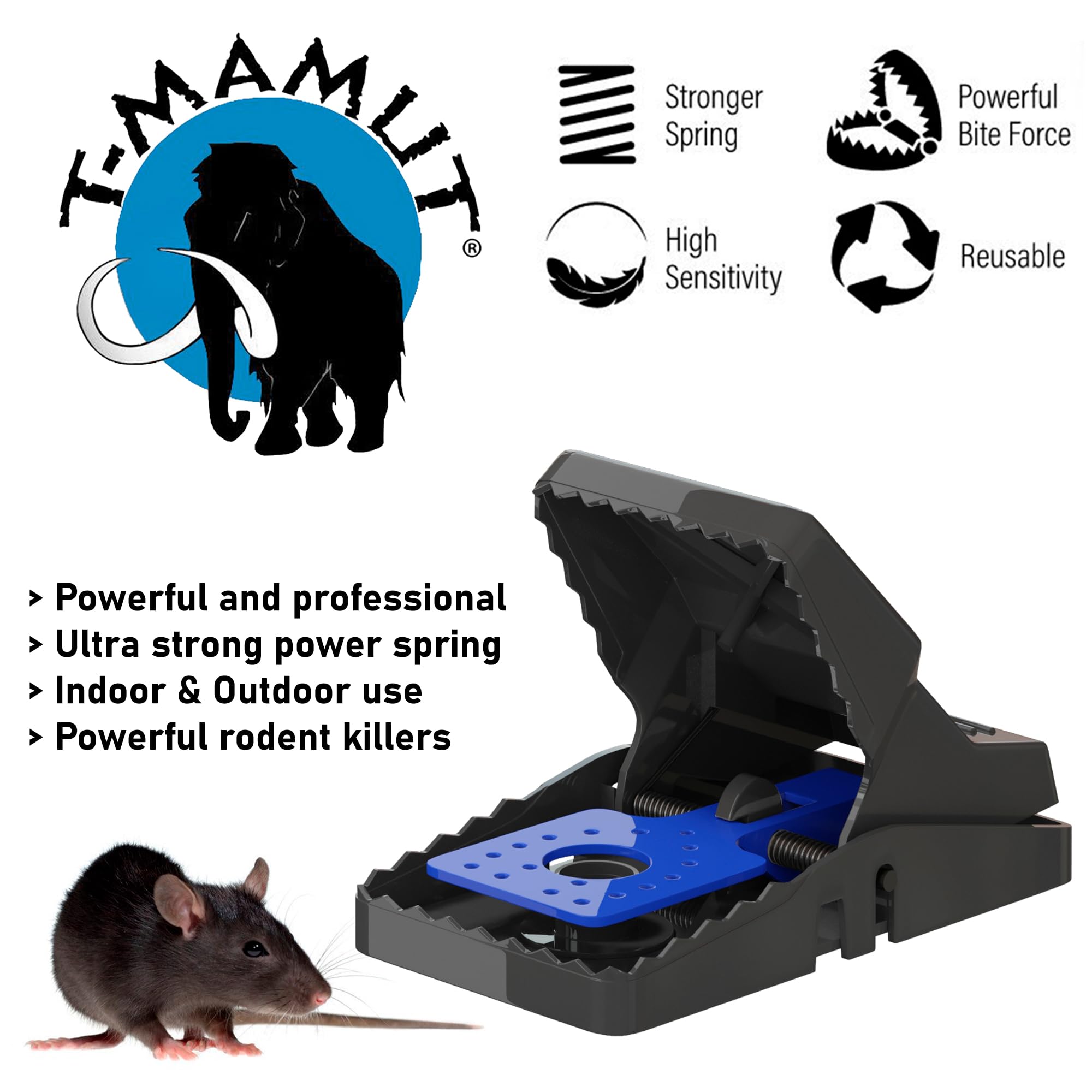 T-MAMUT Piege A Souris XXL 21cm 4 Pièges pour Grands Rats Professionnel Réutilisable Très Puissantes Piège à Rats pour Intérieur Et Extérieur Piège à Souris Piège à Rat Et Rongeurs Petits Rongeur