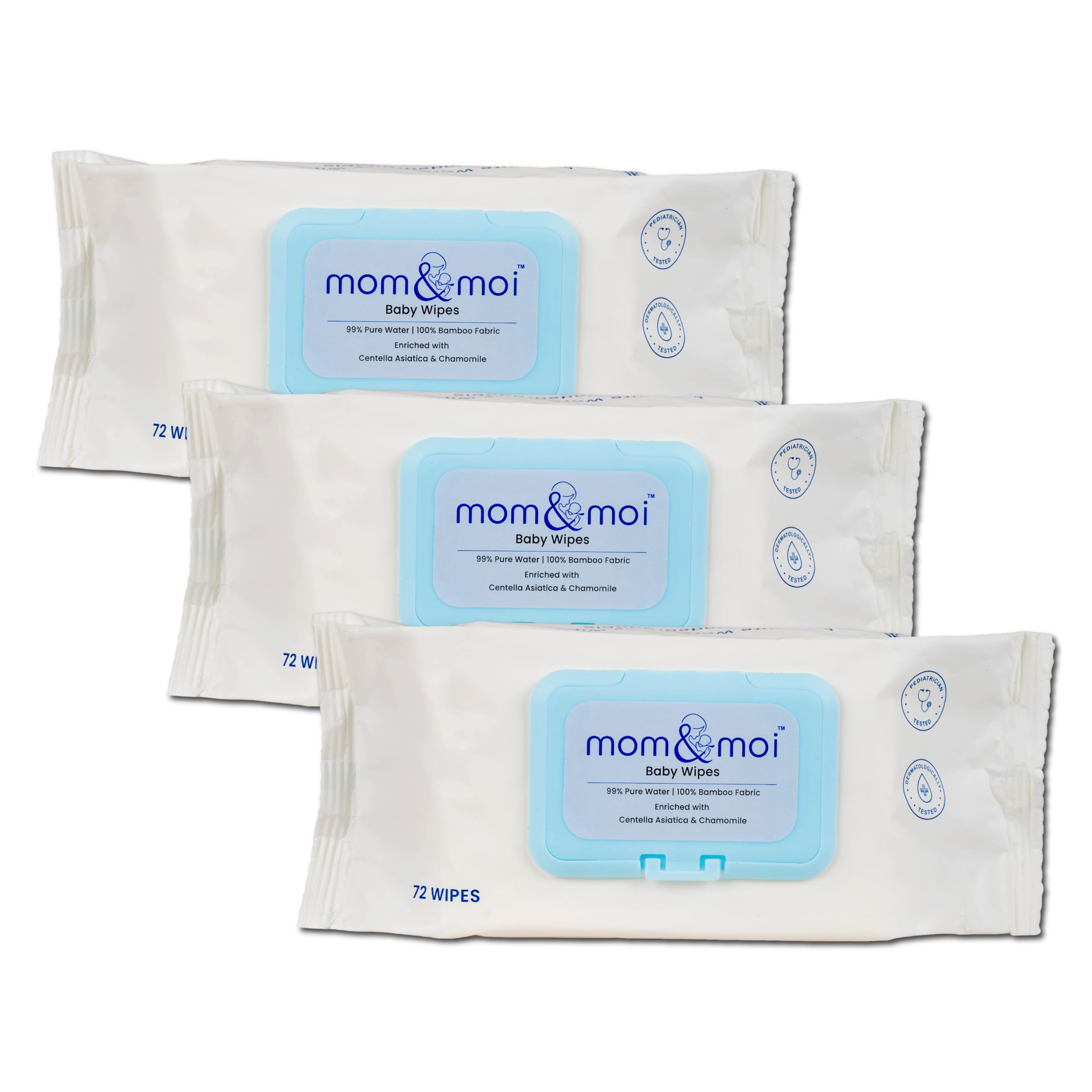 Baby Wipes for Newborns & Sensitive Skin, 99% Pure Water, 100% Bamboo Fabric, Extra Thick & Extra Soft, Hypoallergenic, pH Balanced, Unscented, Dermatologically & Pediatrician Tested, Pack of 3 (216 Wipes)-image-35