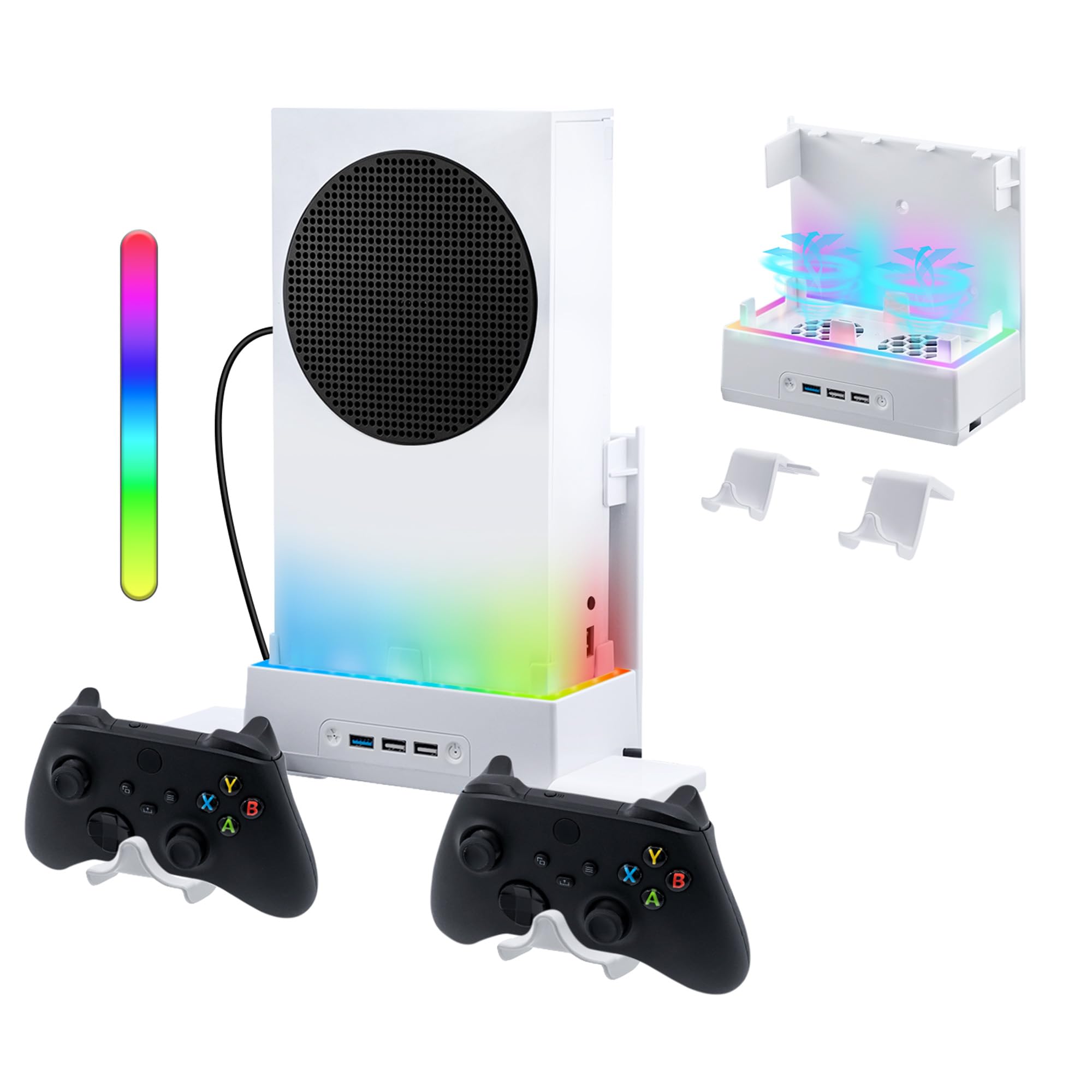 Mcbazel Wall Mount for Xbox Series S Wall Mount Kit Accessories with Dual Cooling Fans RGB Light 3-Speed
