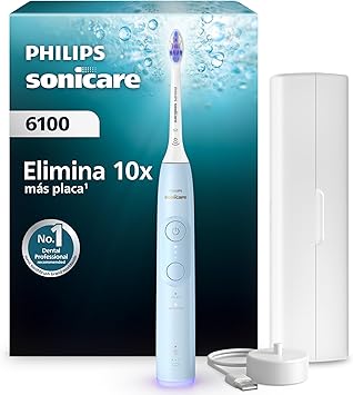 Philips Sonicare 6100 cepillo dental eléctrico, sónico, 2 modos de cepillado, 3 niveles de intensidad, alerta de presión, EasyStart, SmarTimer, azul claro, HX7406/02 [Nueva Tecnología]
