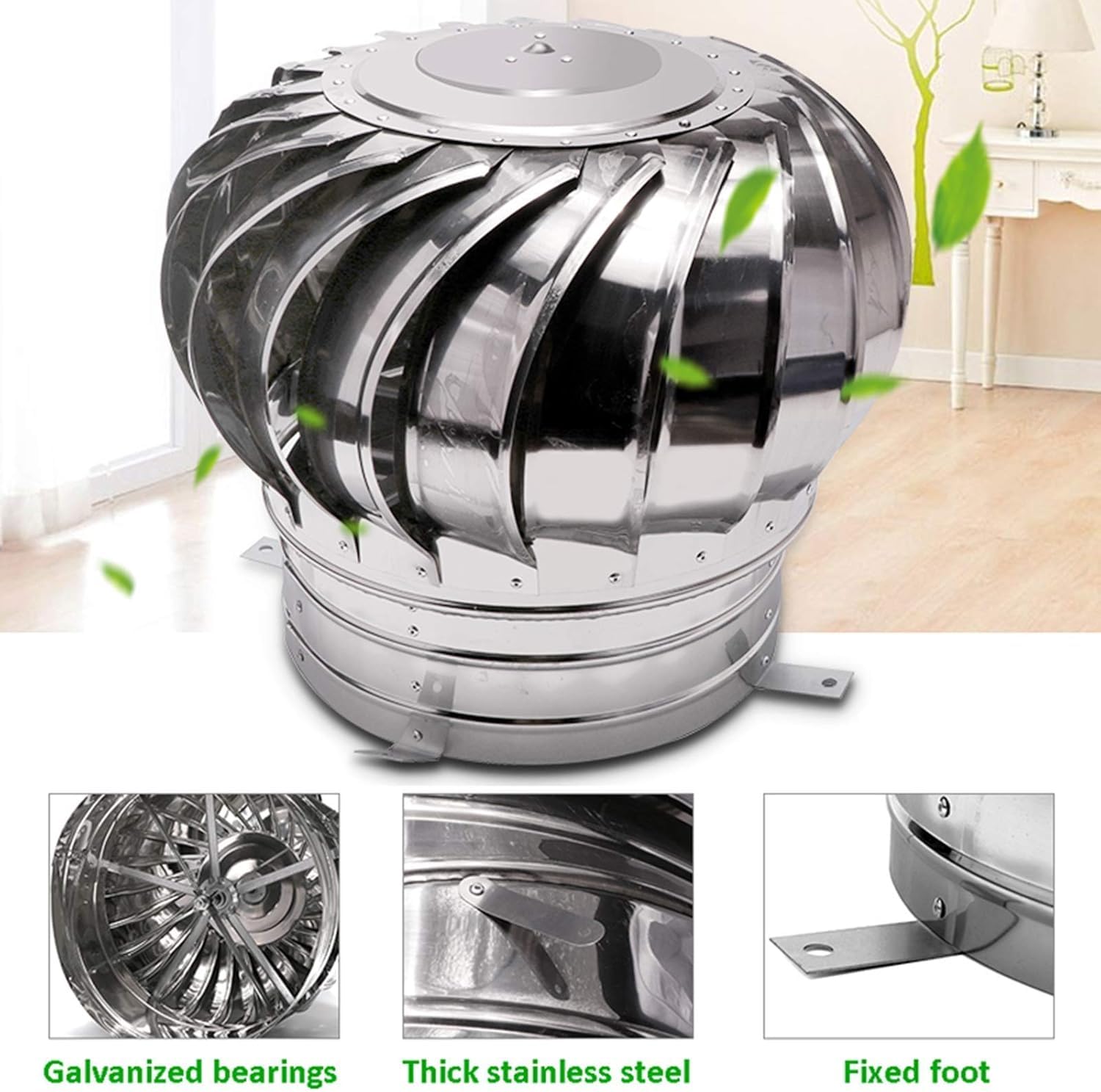 Tapa de Chimenea giratoria de Acero Inoxidable 304 de 400 mm con protección antipájaros y diseño anticorrientes para una Mejor ventilación y protección.