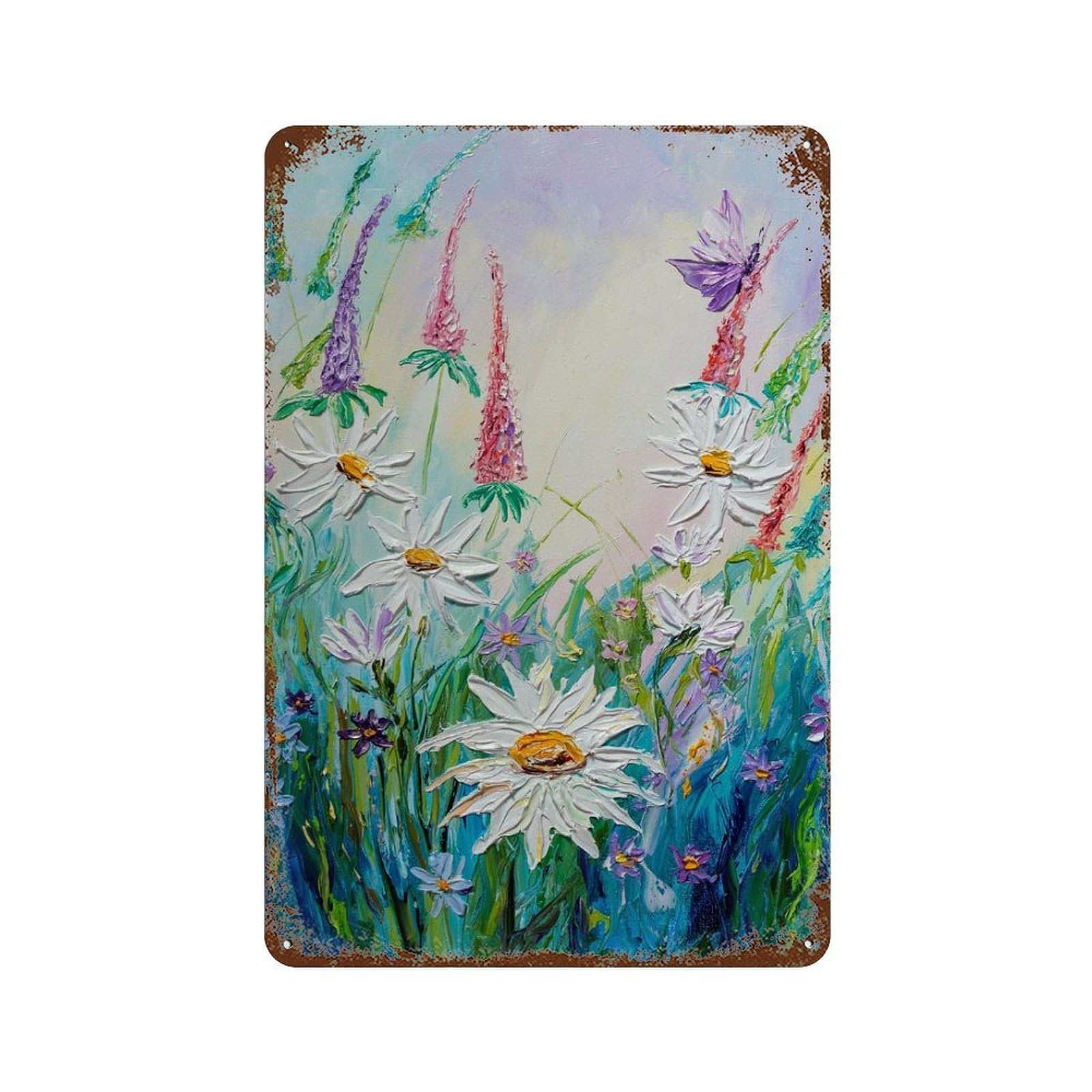 Summer Idyll 11.8"x7.9" Weathered Tin Sign, Shabby Chic Decor for Farmhouse, Kitchen And Entryway Decor