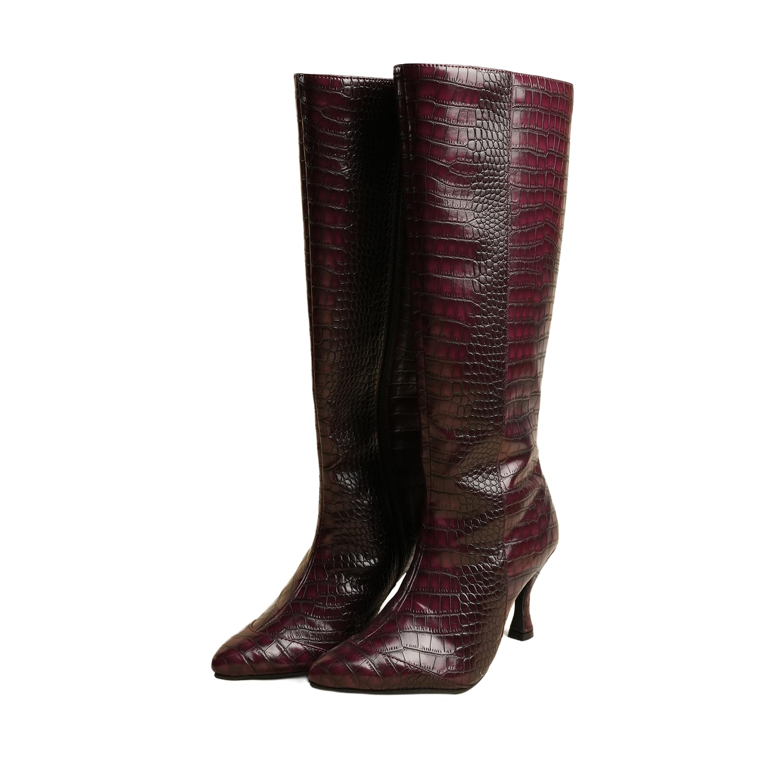 theater Women Sabrina Winter Knee-High Boots | Vegan Leather Croc Texture with Warm Lining, Block Heel & Side Zip | Stylish, Comfortable & Perfect for Casual Wear-picture-43