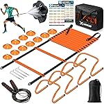 X-UMEUS Agility Ladder Speed Training Equipment Set-20ft Agility Ladder,12 Soccer Cones,4 Hurdles, Jump Rope, Running Parachute| Basketball Football Soccer Training Equipment for Kids Youth Adults