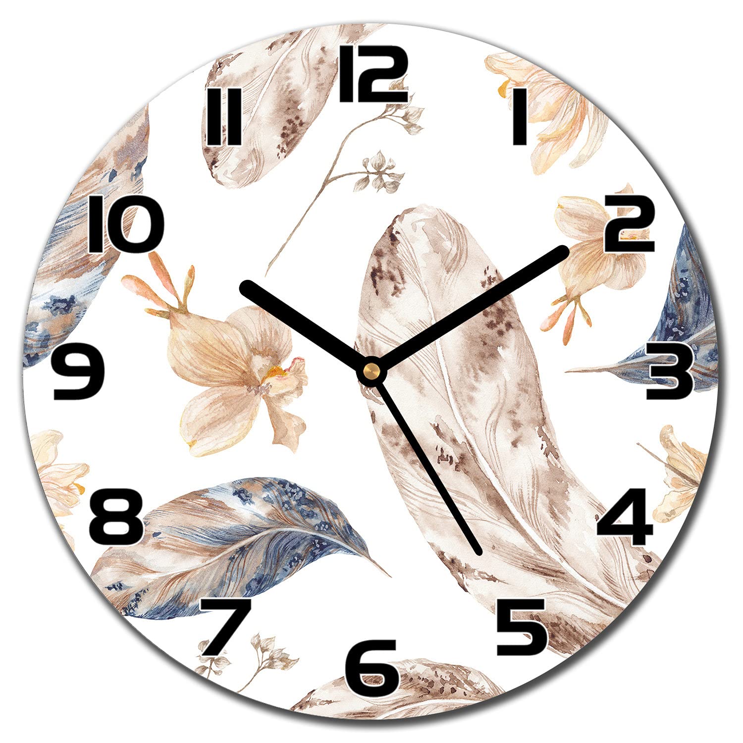 Horloge en verre 30 cm Plumes d'automne Goldendesign pour décoration murale