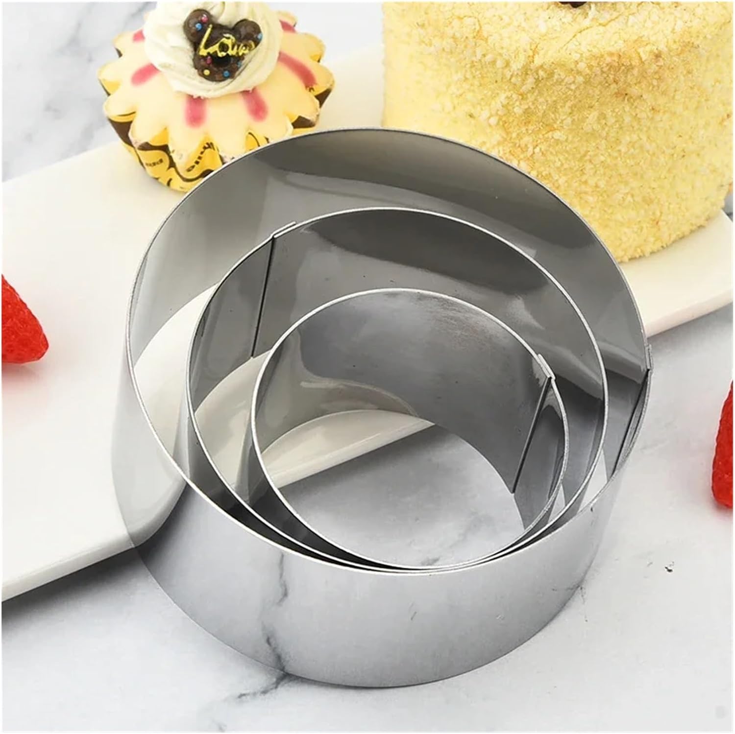 Stainless Steel Mousse Crumpet Rings, Cake Ring Mold Shape Stainless Steel Reusable DIY Baking Tool Mousse Circle Kitchen Gadget Pastry Accessories(Type 3)