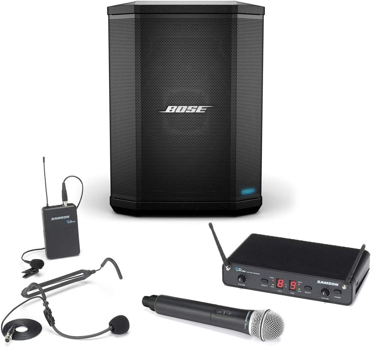 Bose S1 Pro Ultra-Portable Portable Bluetooth Bundle with Samson Concert 288 Dual-User Wireless Microphone System - Multi-Position All-in-One PA Sound System On-The-Go (2 Items)