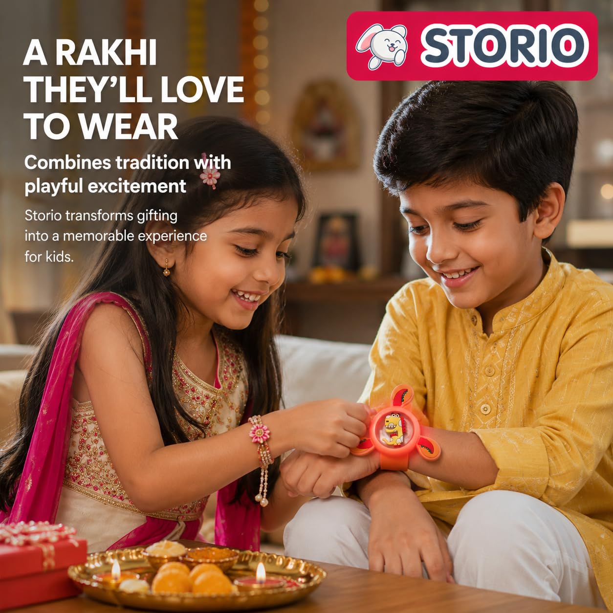 Storio Pack of 1 Rakhi for Brother Kids Wrist Band for Boys and Girls Spinning Slap Band Cute Cartoon Bracelet Wrist Band with LED Light Up, Great Birthday Return Gift Toys for Kids Boys Girls 1