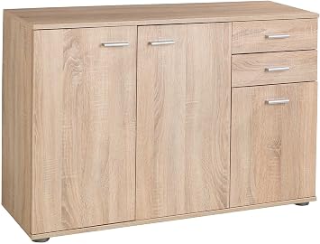 Chest of Drawers with 3 Doors and 2 Drawers - Sonoma Oak - 106 cm Wide - Sideboard Multi-Purpose Cabinet