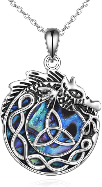VENACOLY Viking Celtic Knot Necklace Compass/Dragon/Runes Norse Vegvisir Pendant Abalone Shell Amulet Celtic Jewellery Gift for Women Viking Lovers