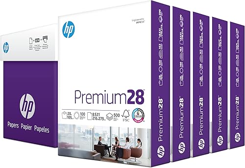 Papel para impresora HP Papel de 8.5 x 11 Premium 28 libras Estuche de 5 resmas - 2500 hojas 100 brillantes Fabricado en Estados Unidos -