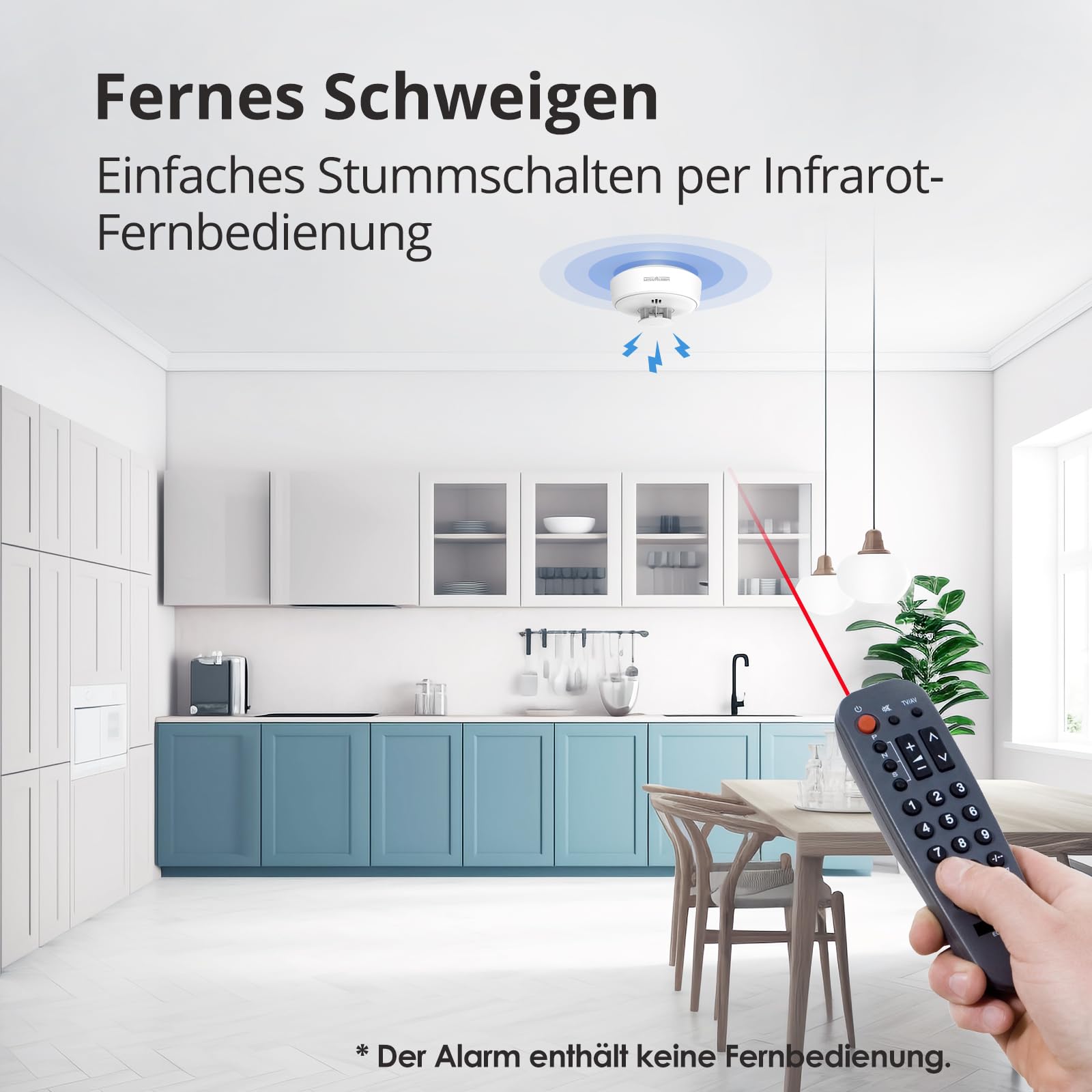 Hitzewarnmelder, 10 Jahre versiegelte Batterie, Hitzemelder Küche, Hitzewarnmelder kann ferngesteuert stummgeschaltet Werden, große Stummschalt-/Testtaste Hitzewarnmelder, BS 5446 Standard