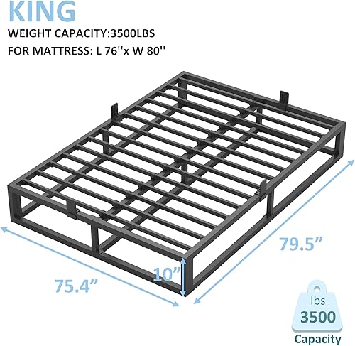 Miniatura 3 de 10 Inch King Bed Frame with Steel Slat Support, Low Profile King Metal Platform Bed Frame Support Mattress Foundation, No Box Spring Needed/Easy