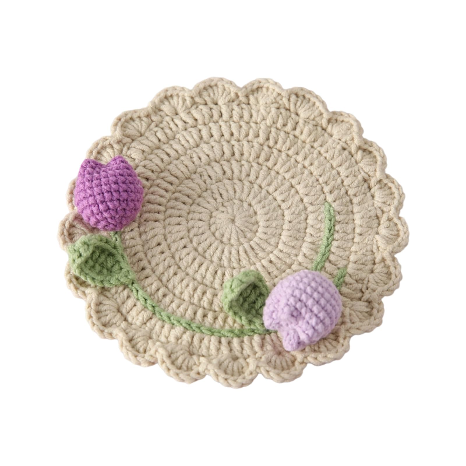Nucelit Bright Double Headed Tulips Coasters Set Handcrafted Tabletop Accessories Ideal for Dining Room and Gatherings Crochet Tulips Coasters