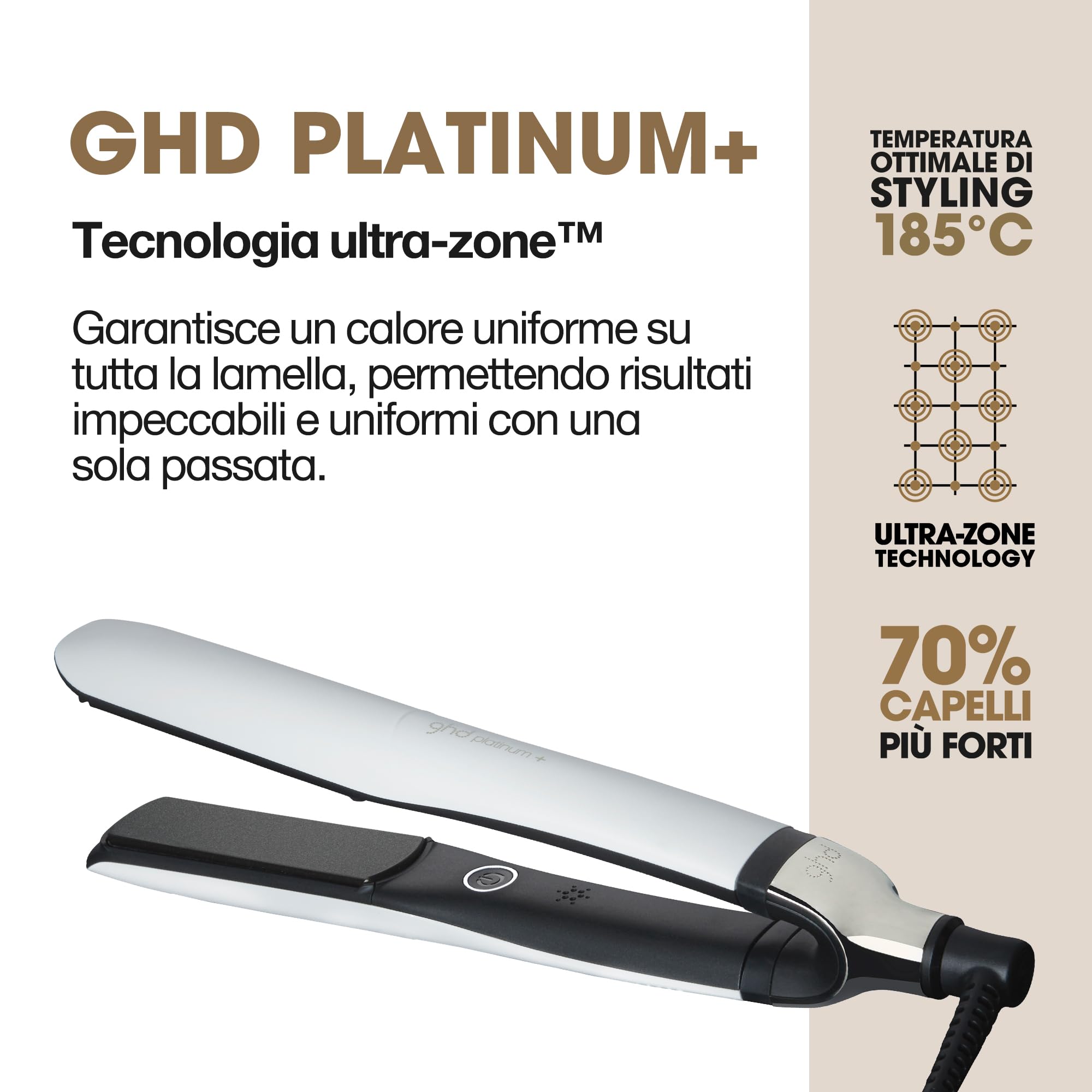ghd Platinum+ Piastra & Styler Professionale Bianca – Capelli Più Forti, Maggiore Lucentezza, Protezione del Colore – Per Tutti i Tipi di Capelli