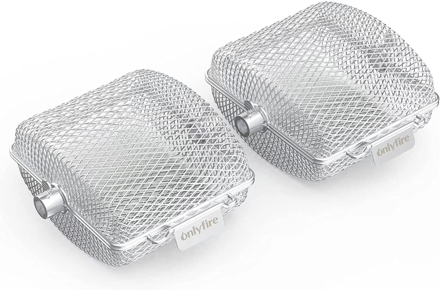 Onlyfire BBQ Grill Cesta para parrilla de barbacoa de acero inoxidable, Cesta universal para parrilla, bistec, camarones, carne y pescado, 19.2x17.5x10 cm, 2 piezas
