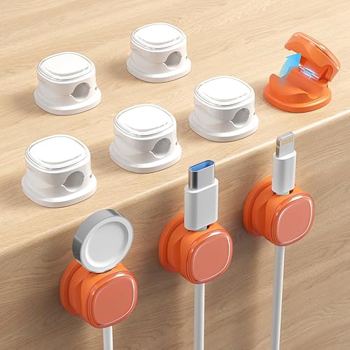 Miniatura 12 de Paquete de 9 organizadores de cables, gestión de cables de resorte, bonitos clips adhesivos para cables, cargador de teléfono para escritorio,