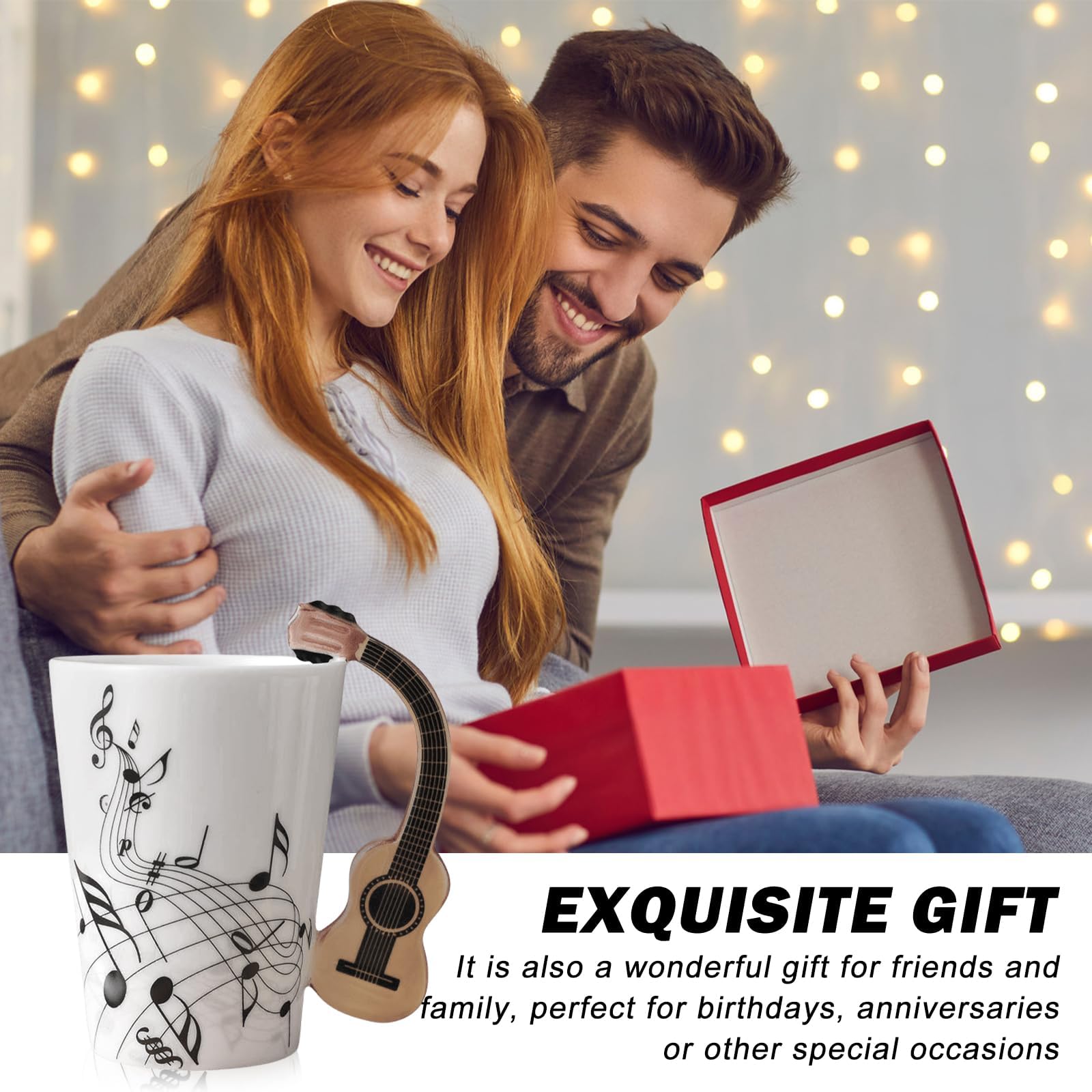 Keramik Kaffeetasse Mit Gitarren-Henkel – Personalisierte Tasse Mit Musiknoten, 280 Ml, Spülmaschinenfest & Mikrowellengeeignet