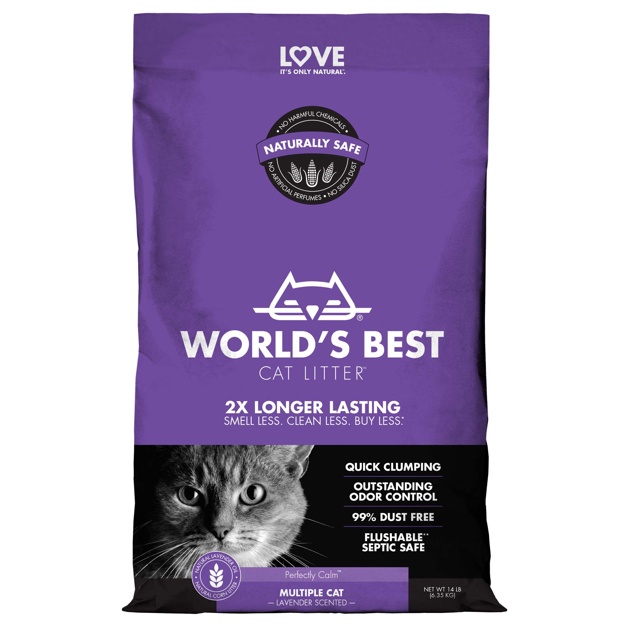 World's Best Cat Litter Cat Lavender Scented Multiple Cat Clumping Formula, 14-Pound Bag