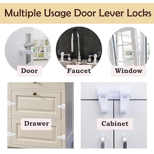 Miniatura 3 de Cerraduras de palanca de puerta a prueba de niños, paquete de 8 cerraduras para manija de puerta para seguridad del bebé y disuadir la apertura de
