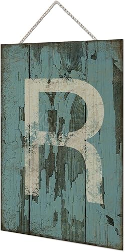 Vista 522 de Letrero colgante de madera con letra A, letrero de madera, decoración del hogar, 26 letras del alfabeto de metal, placa de madera, decoración