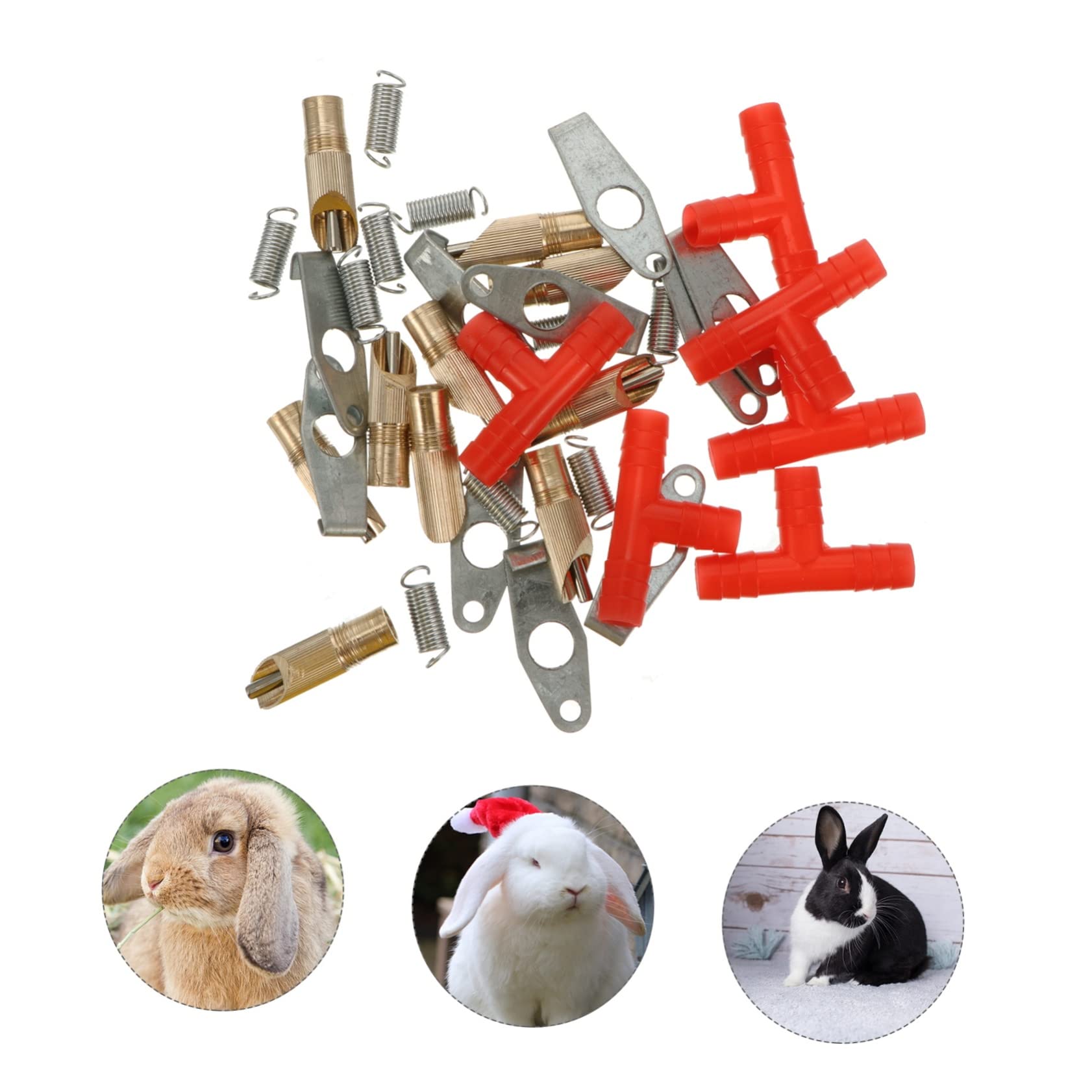 POPETPOP 3sets Automatic Water Dispenser for Rabbits Plastic Spring Type Easy to Use Rabbit Water Feeder Nipple 10pcs*3