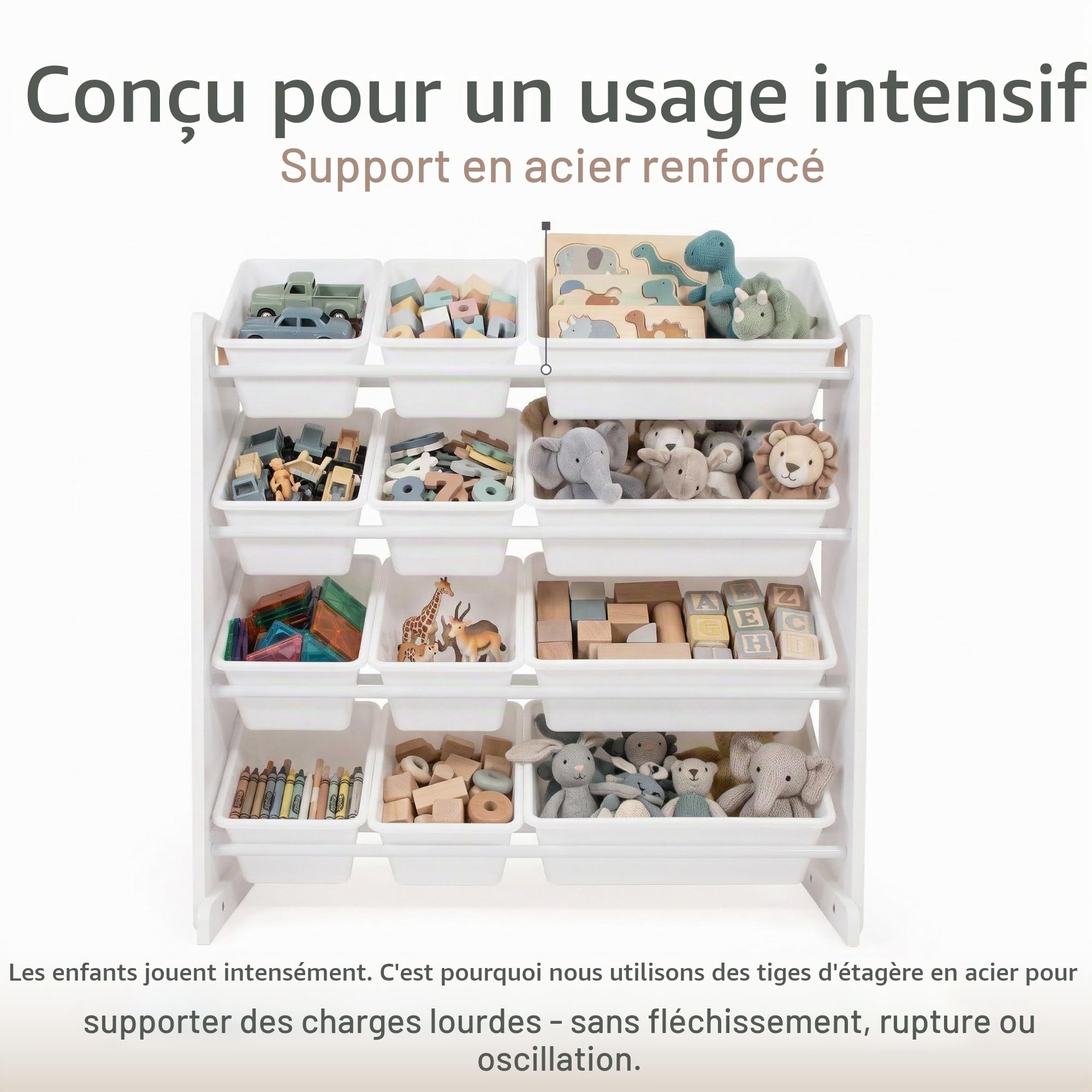 Humble Crew WO565 Étagère pour Enfants - Organisateur de Jouets avec 12 Bacs de Rangement, Blanc/Blanc