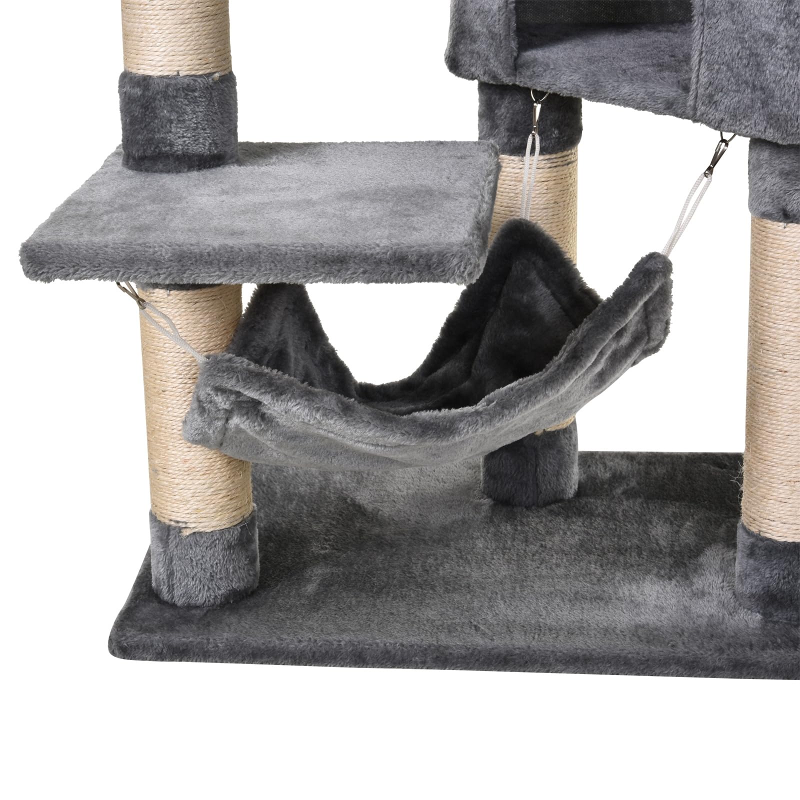 PawHut Árbol Rascador para Gatos 154 cm de Altura Torre 60x40x154 cm Gris | Plataformas, Túnel, Hamaca, Postes de Rascado