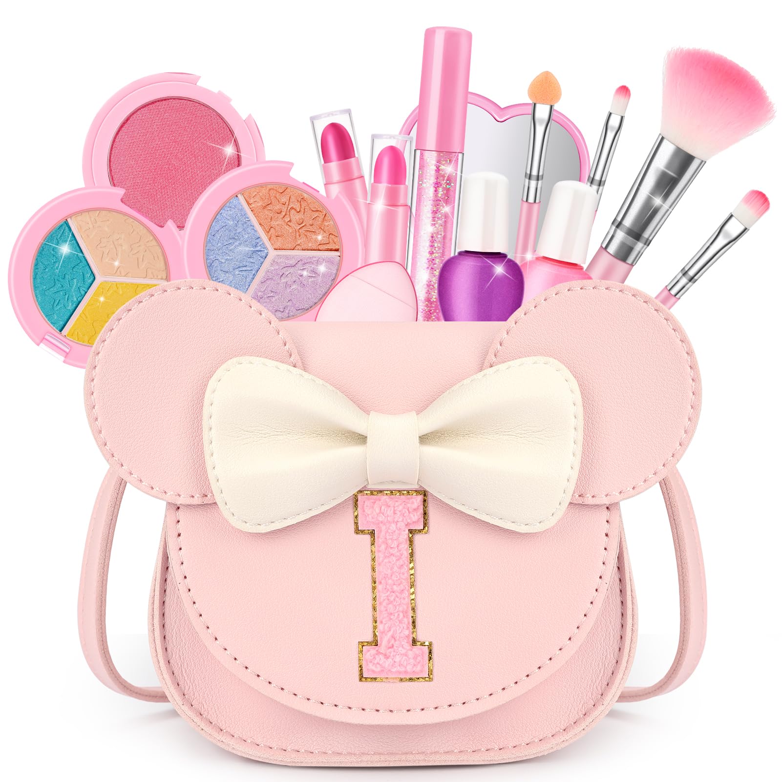 Kids Makeup Kit for Girls, 15 Pcs Real Washable Make Up Set &amp; Purse, Pink I