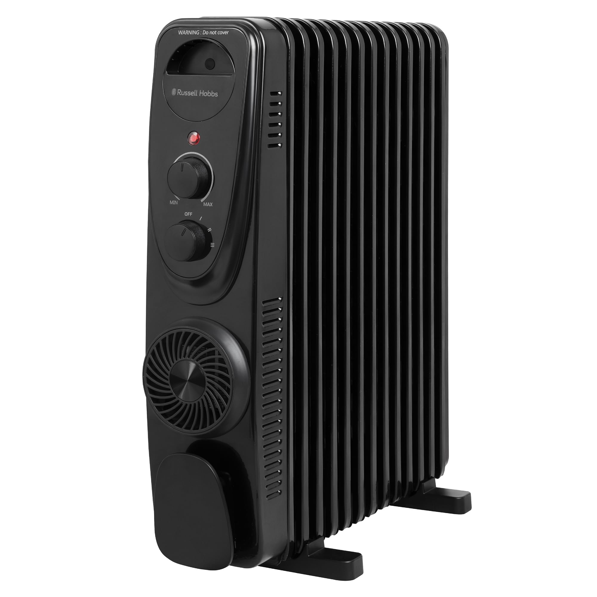 Russell Hobbs 13 Fin Oil Filled Radiator 2500W, Black Portable Electric Heater with 3 Heat Settings and Fan, Wheels & Integrated Handle, Overheat & Tip Protection, 29mΒ² Room Size, RHOFR2403B