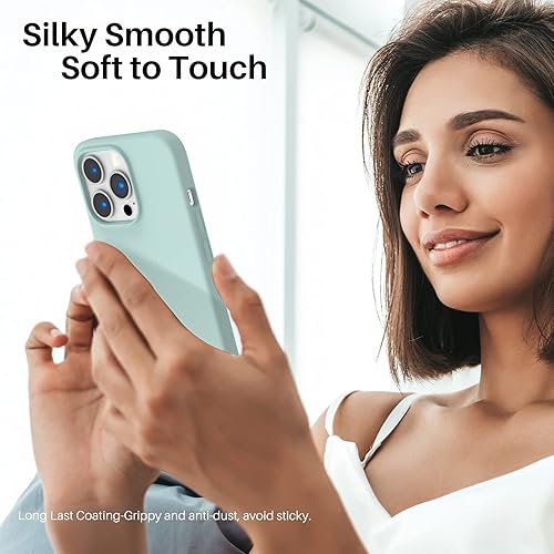 Miniatura 6 de ORNARTO Funda compatible con iPhone 13 Pro 6.1, silicona líquida delgada de 3 capas cubierta completa de goma de gel suave de 6.1 pulgadas, verde