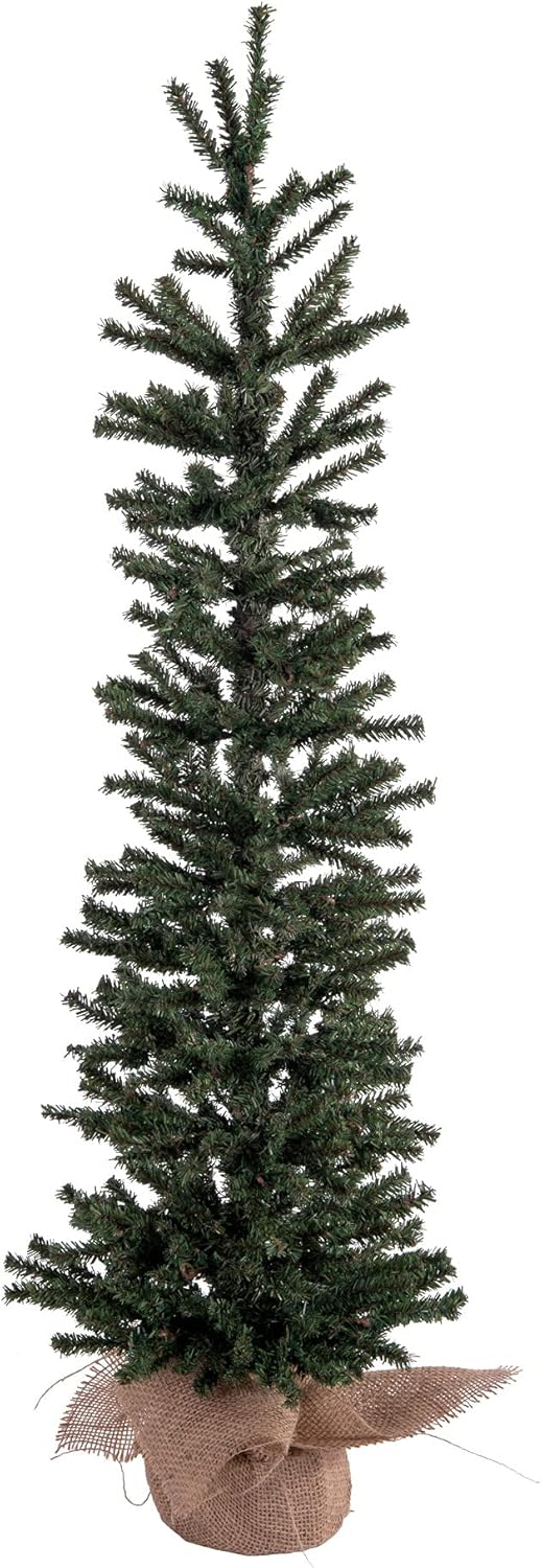 Vickerman 3' Mini Pine Artificial Christmas Tree Unlit, Seasonal Indoor Home Decor with Decorative Burlap Base