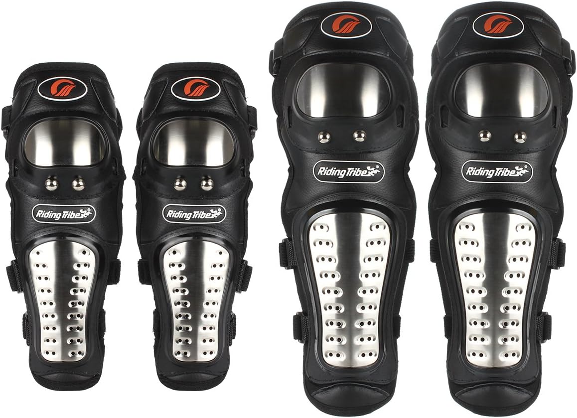 GES 4 PCS Motorbike Knee Pads, Adults Motocross Elbow Knee Shin Guard, Motocross Racing Guard Pads,Alloy Steel Motorcycle Protector Kit for Motocross, Skating, Cycling,ATV (Long)