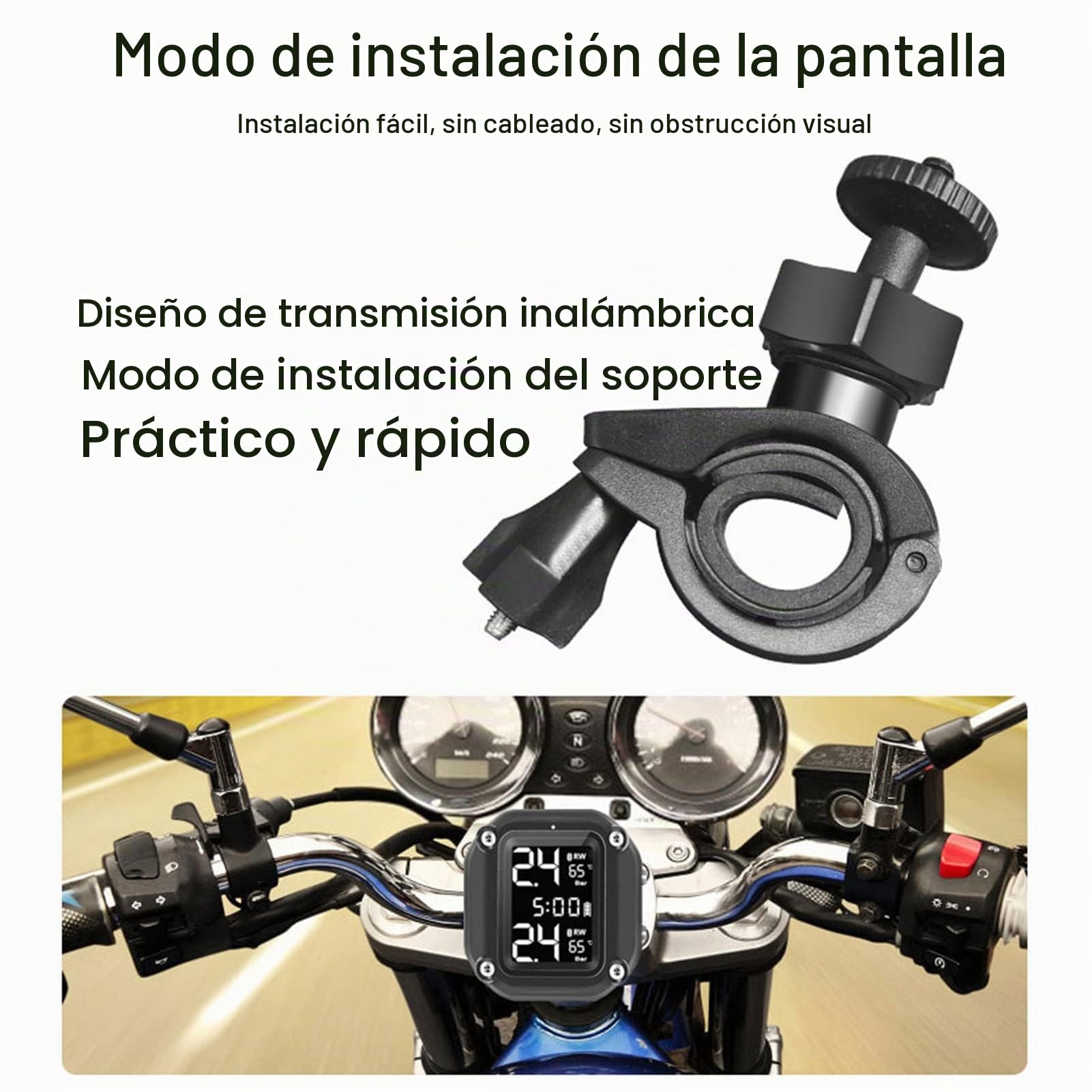 Shkalacar Manometro Presion Neumaticos TPMS para Motocicletas, Inalámbrico Medidor Presion de Carga USB con 2 Sensores Externos Pantalla LCD Digital para Moto de Dos Ruedas