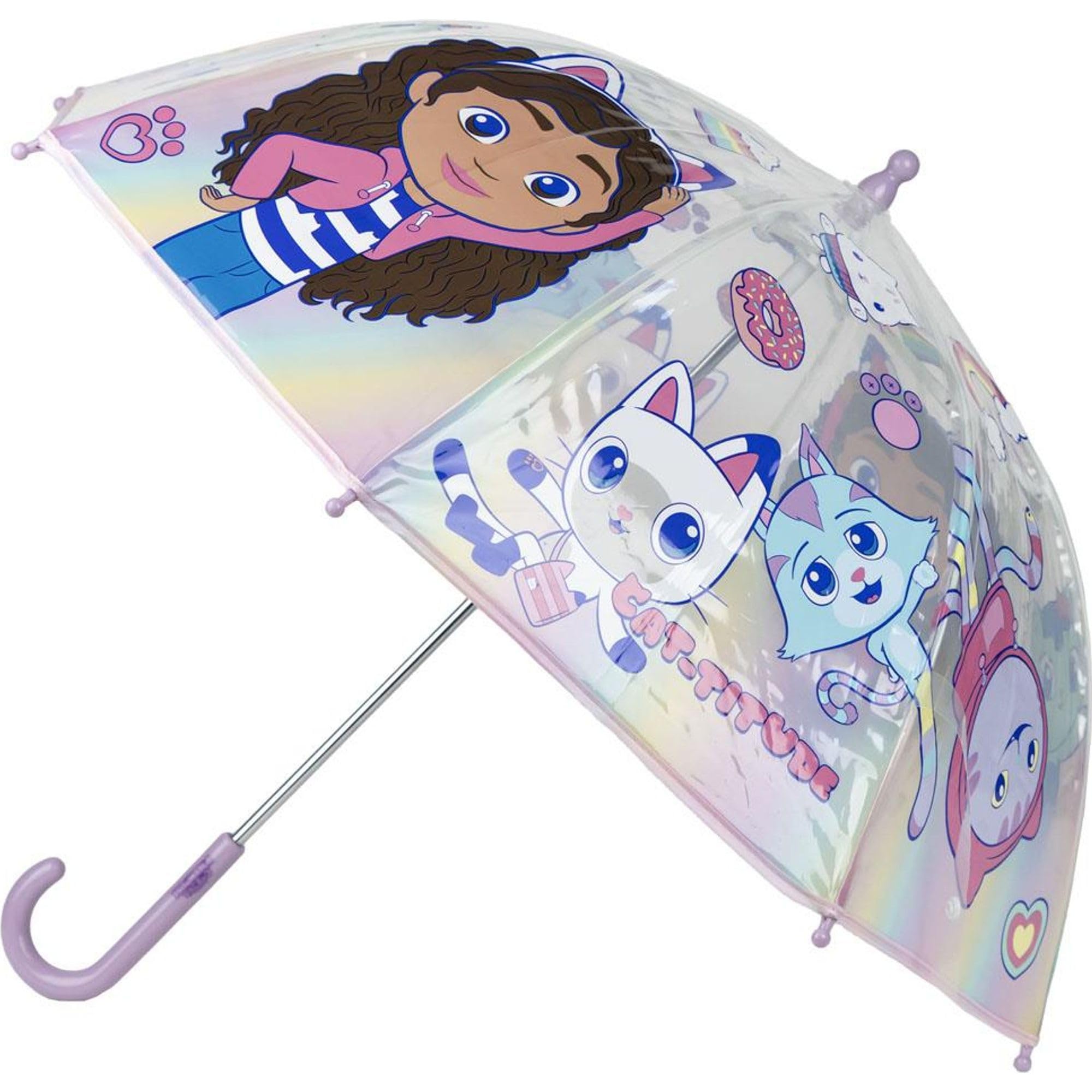 CERDÁ LIFE'S LITTLE MOMENTS Gabby and Her Magic House Bubble Umbrella - Manual Opening - Pink - Gabby and Friends Print - Made of 100% POE with Fiberglass Frame