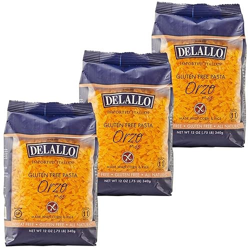 DeLallo Pasta de orzo sin gluten, hecha con maíz y arroz, sin trigo, bolsa de 12 onzas, paquete de 3