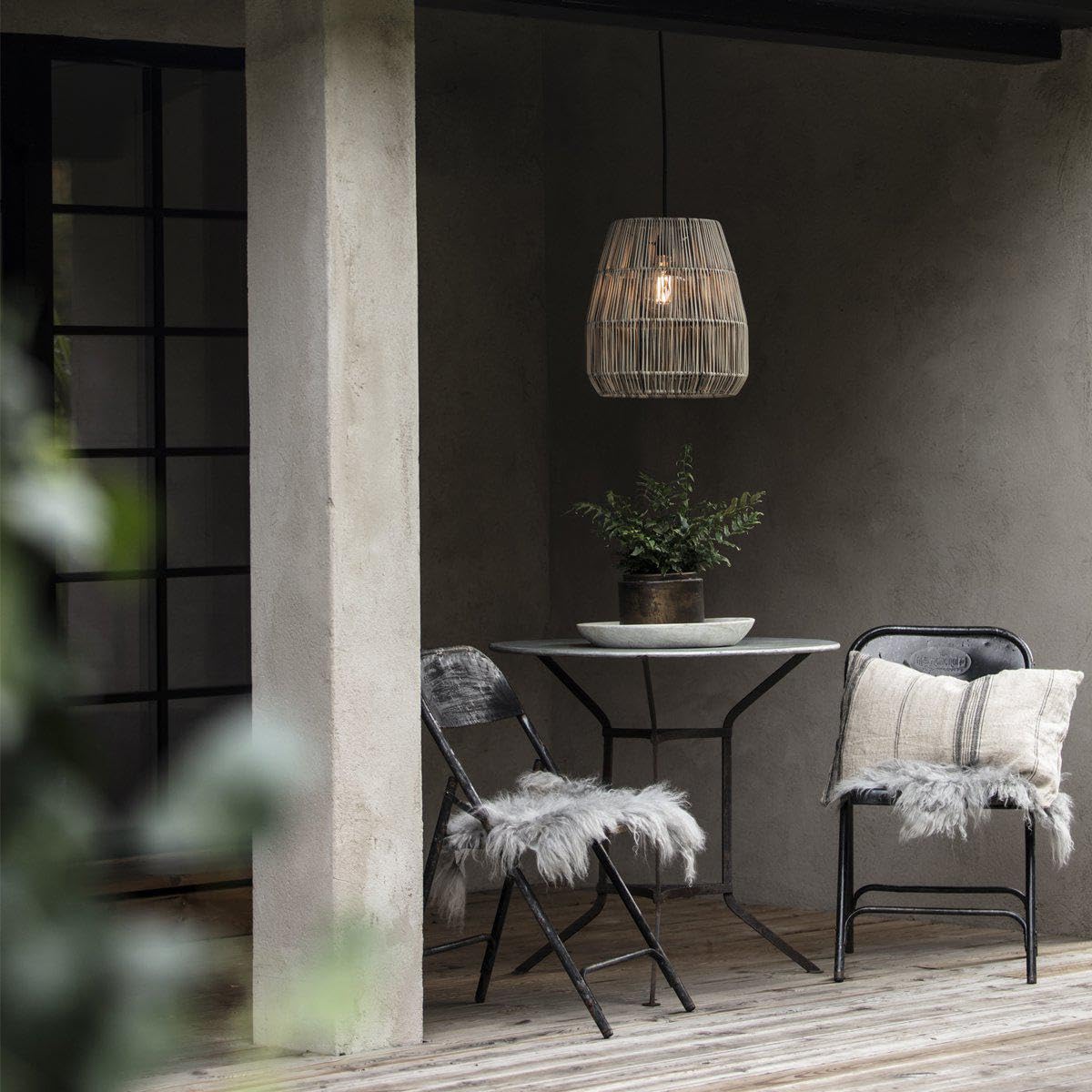 PR Home of Scandinavia Lampenschirm Rattan für Außen grau beige Saigon 28cm für E27 Pendelaufhang