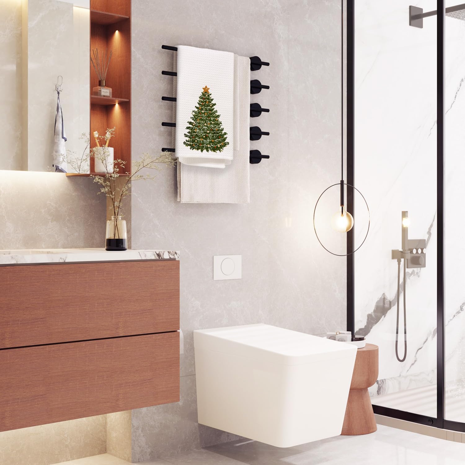 Christmas Tree Kitchen Towels, Farmhouse Christmas Tree Hand Towels for Bathroom Decor, Rustic Winter Xmas Dish Tea Towel for Kitchen Decor, 16x24 Inch - Image 5