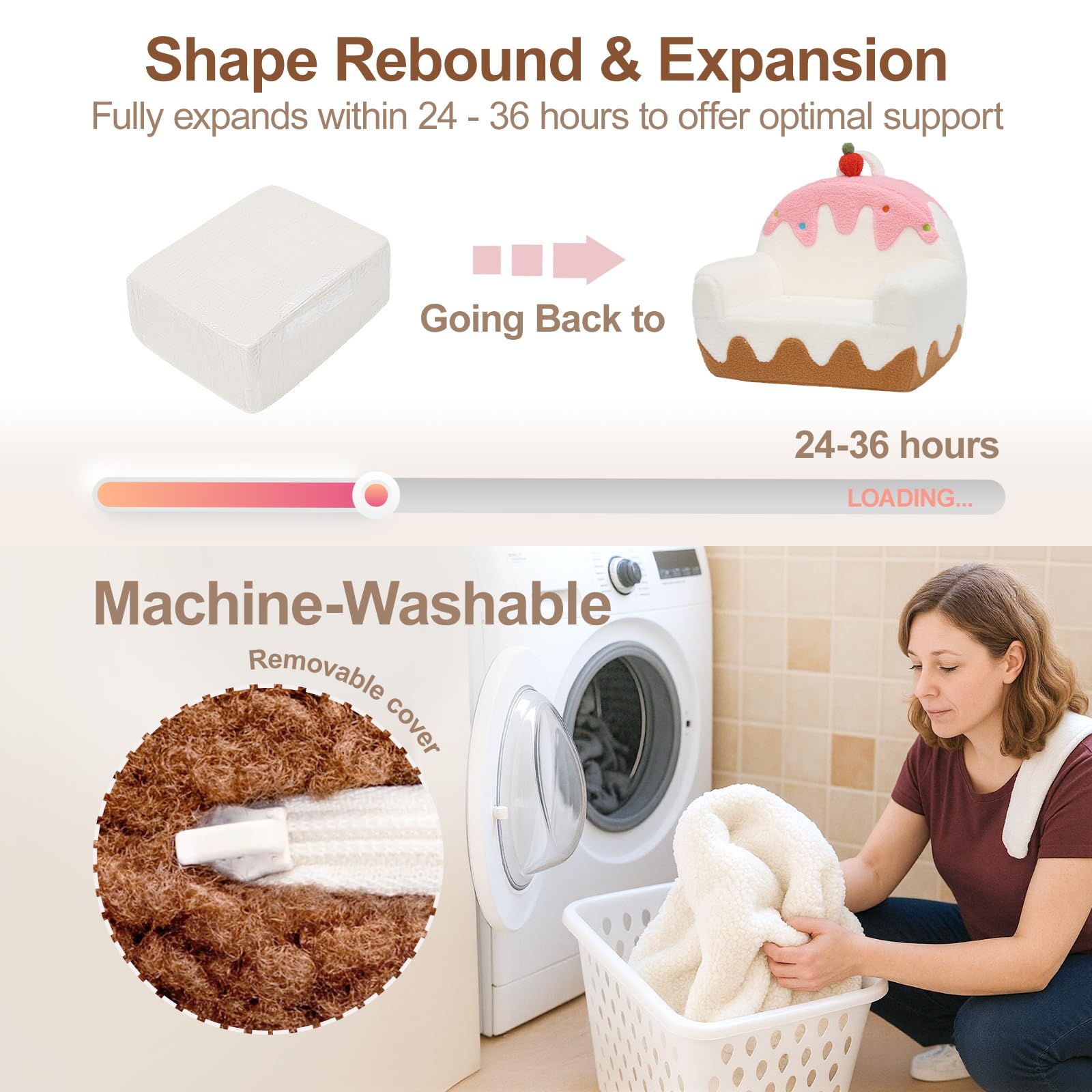 OUOZZZ Fauteuil bébé 1-3 Ans, canapé Enfant chauffeuse en Sherpa Doux, Mini Sofa pour Chambre Fille ou garçon, Design Glace Blanc crème | Sherpa doux, poche latérale et poignée de transport, siège en mousse, salle de jeux ou chambre à coucher