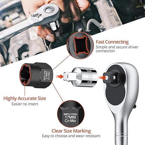 Miniatura 4 de GETLITOOL Juego de 17 herramientas extractoras de pernos de impacto, 42CR-MO Juego de removedor de pernos de impacto y tuercas con estuche de