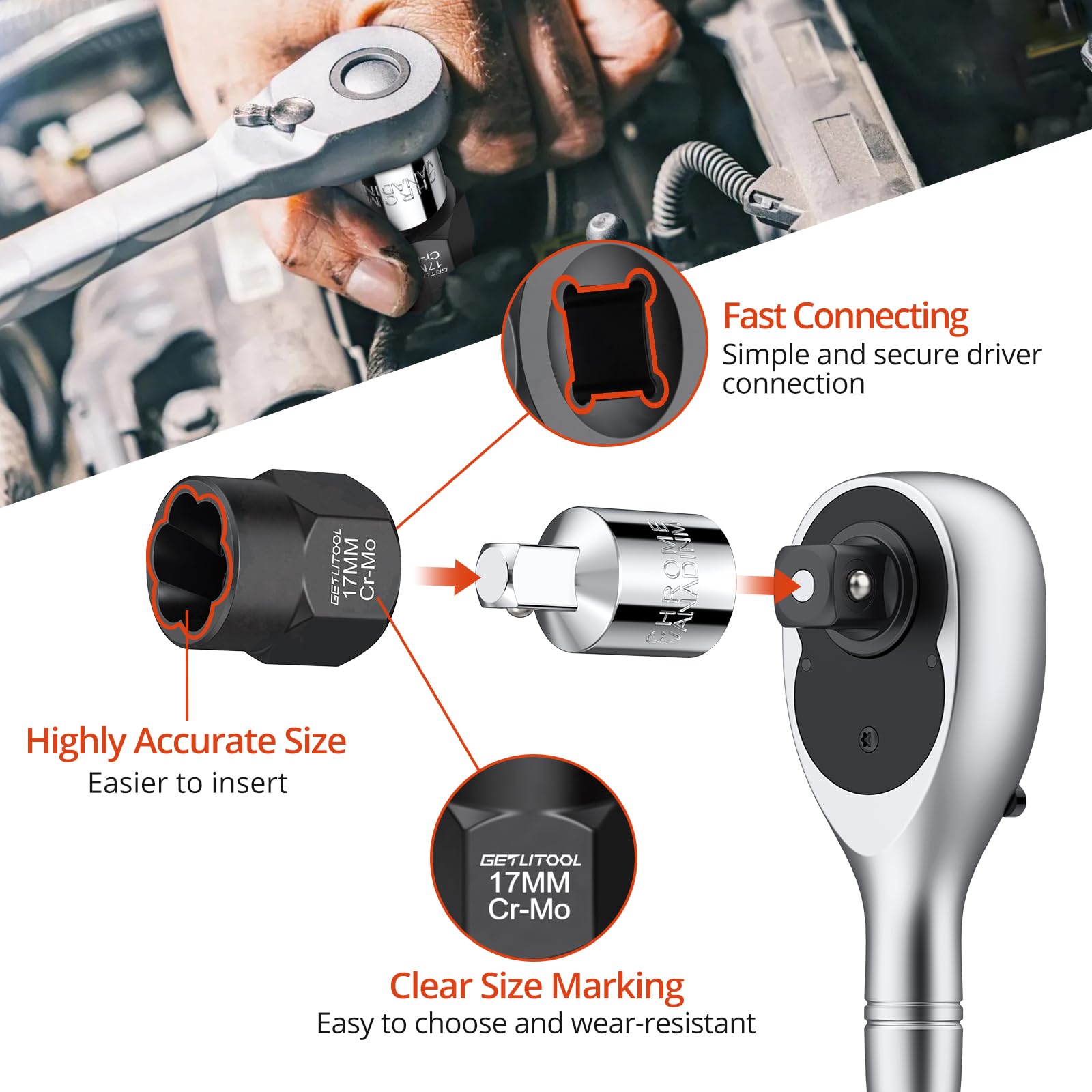 GETLITOOL Zestaw do wyciągania śrub, 17 szt. zestaw do odciągania śrub, do zablokowanych, zardzewiałych, zaokrąglonych lub uszkodzonych nakrętek/śrub, zestaw do usuwania śrub i nakrętek z adapterem i