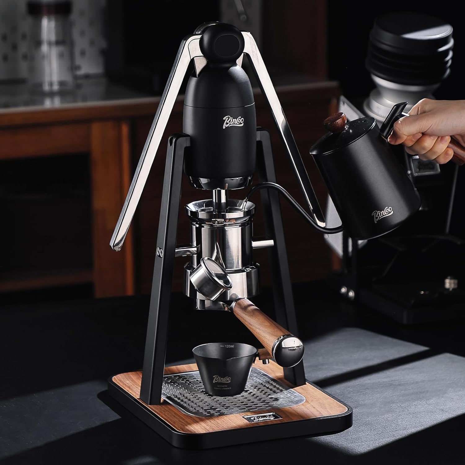 Bincoo Manual Espresso Maker Set - Hand Press Espresso Machine – 12Bar Pressure Profiling, Dual-Lever Manual Coffee Maker with Pre-Infusion, Portable for Custom Espresso Shots, Stainless Steel