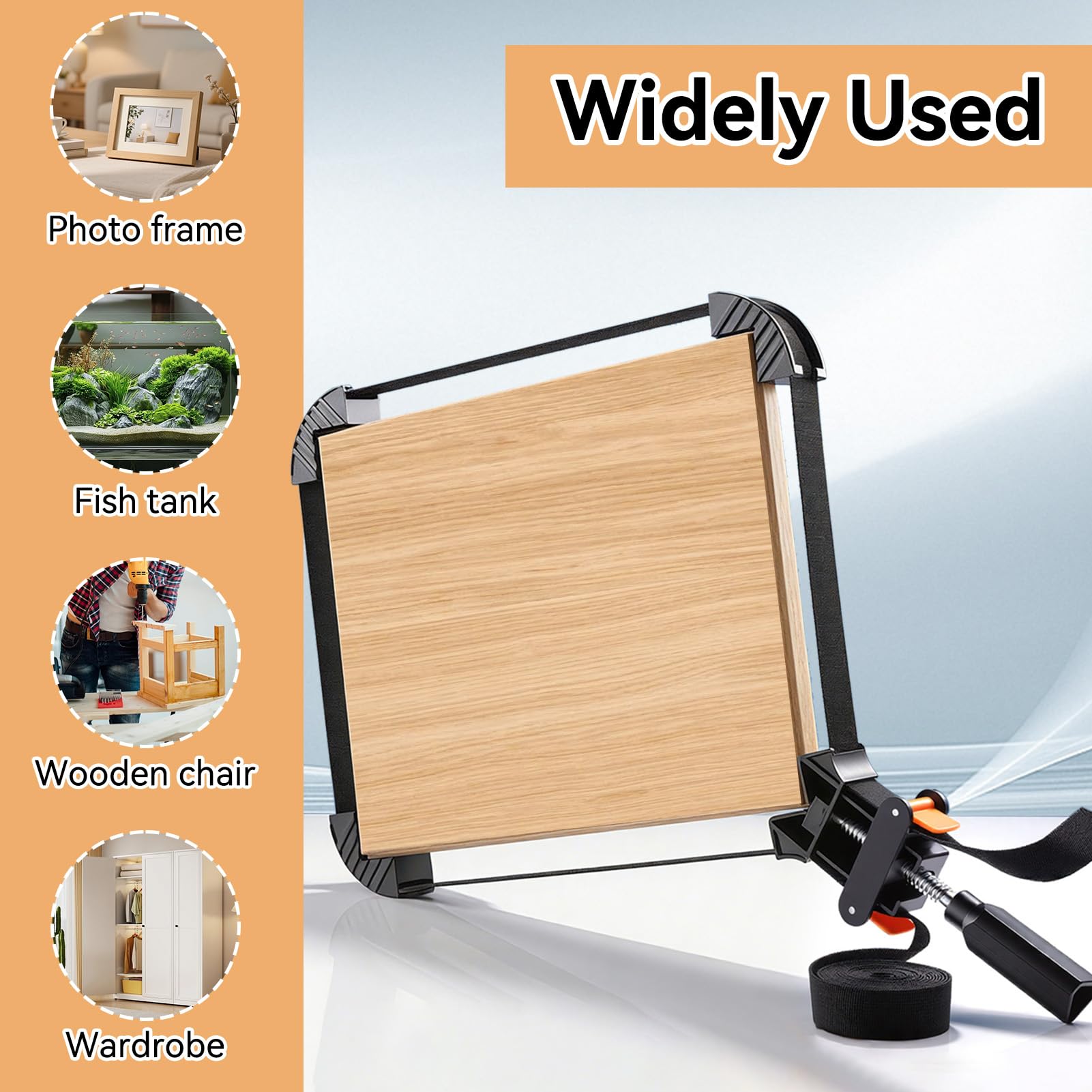 4 packs Sangle Pince, 6M Cadre d'image réglable Band de sangle d'angle avec 4 griffes d'angle pour armoires et tiroirs