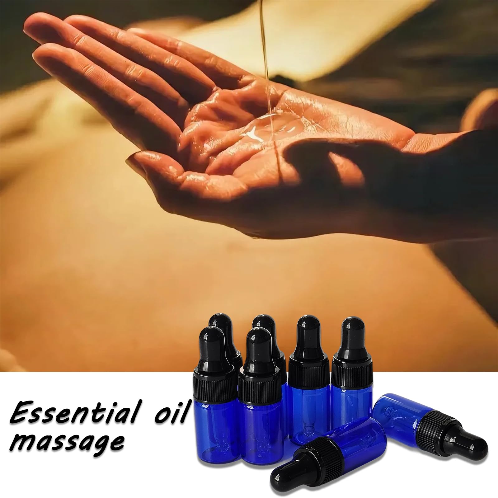 Blue Glass Dropper Essential Oils Vial, Mini Glass Eye Dropper Bottle With Black Threaded Lid for Trip (Blue, 3ml)