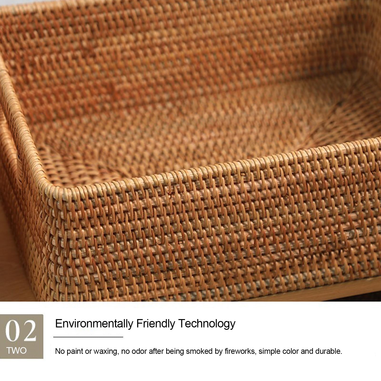 Handgefertigtes Rattan-Serviertablett, rechteckiger Präsentkorb mit Griffen, stapelbare Aufbewahrung für Snacks, Obst, Süßigkeiten, 30 x 20 x 10 cm, natürliches Weiden-Design