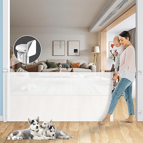 Puertas retráctiles para bebés sin perforaciones, 78 pulgadas extra anchas para gran apertura, seguridad para niños y mascotas, puerta de malla