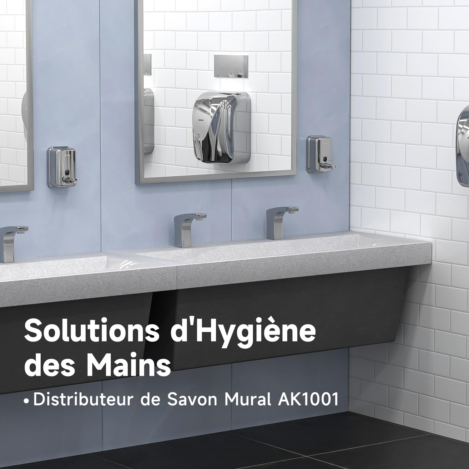 AIKE Distributeur de Savon Liquide Mural, Acier Inoxydable, 500 ML à Usage Commercial, AK1001 (Poli)