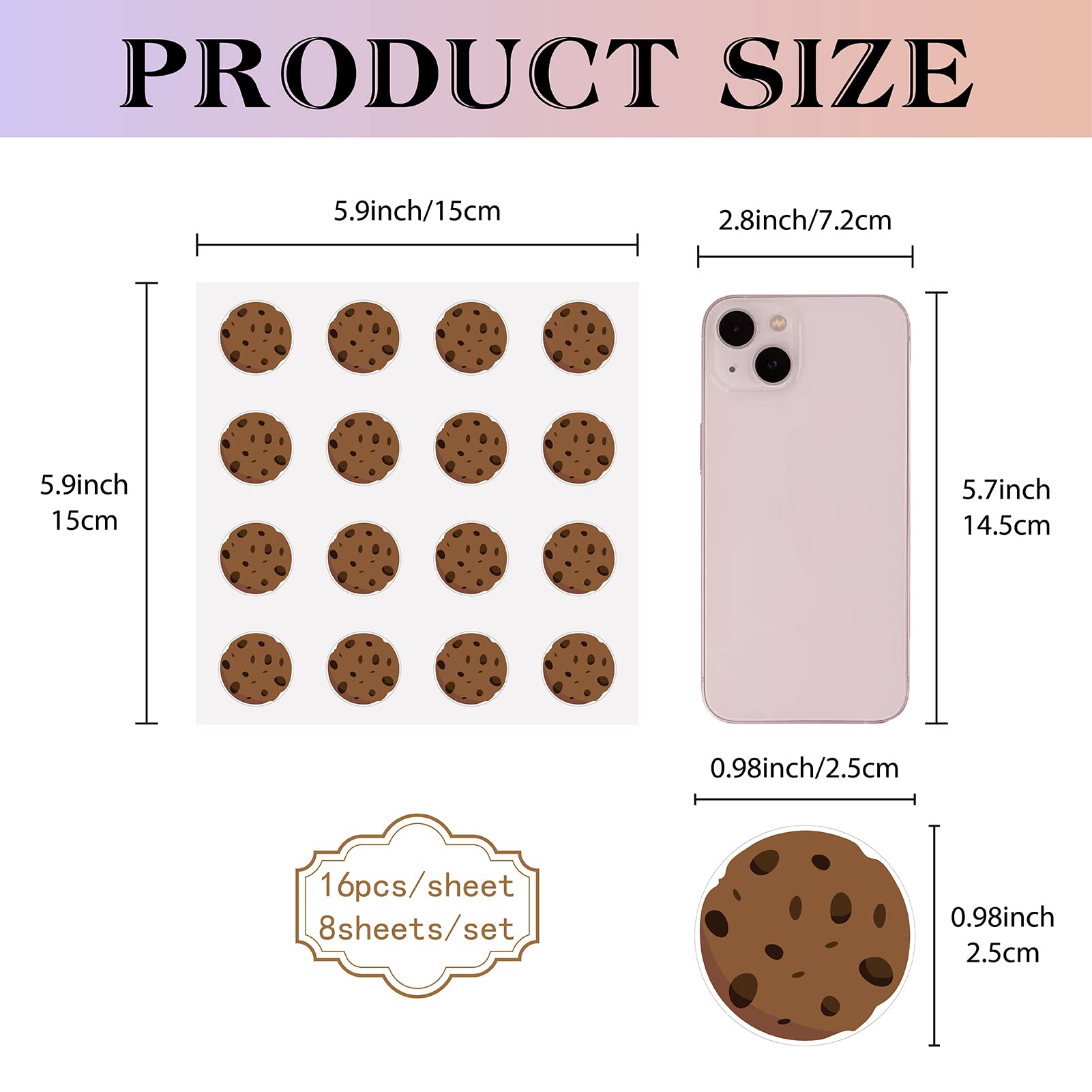 128 Adesivi Biscotti Gocce Di Cioccolato - Impermeabili, Vinile, Per Planner, Buste, Telefono, Laptop, Scrapbooking (Diametro 2,5 Cm)