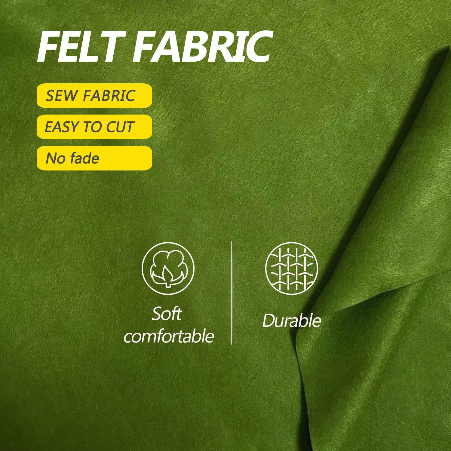 Moss Green Felt Fabric - 1.6mm Thickness 36" X 36" Square Flexible Craft Felt by The Yard Soft Durable Felt Sheets for DIY Sewing Cushion Art Craft Project Supplies